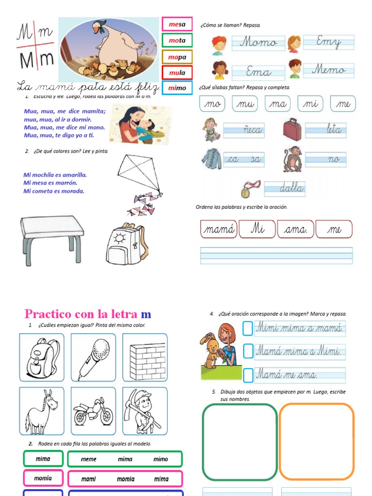 Actividades con la letra M para Primer Grado | PDF