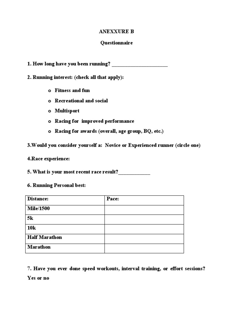 QUESTIONNAIRE PDF Running Physical Fitness