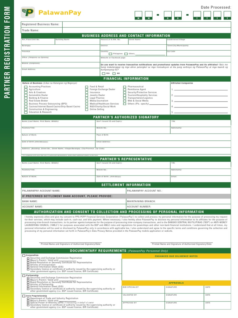 Partner Registration Form for PalawanPay | PDF