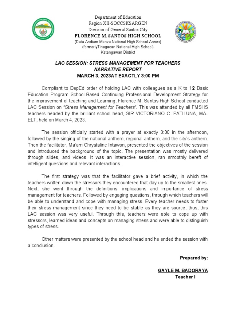 LAC SESSION Mental Health PDF Stress (Biology) Stress Management