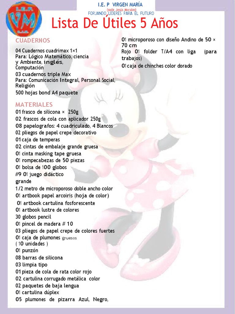 Lista de Utiles de Inicial de 5 Años | Descargar gratis PDF | Papelería ...