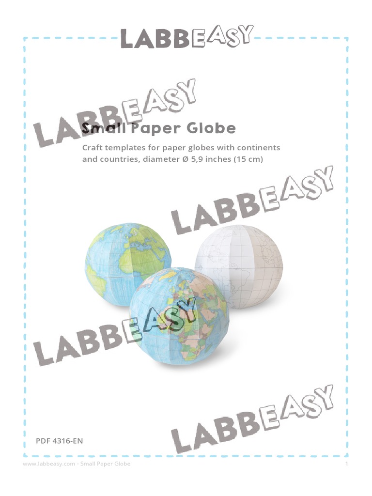 Small Paper Globe Craft Templates For Paper Globes With Continents and