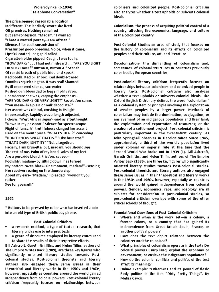 English 10 Post Colonialism PDF Postcolonialism Colonialism