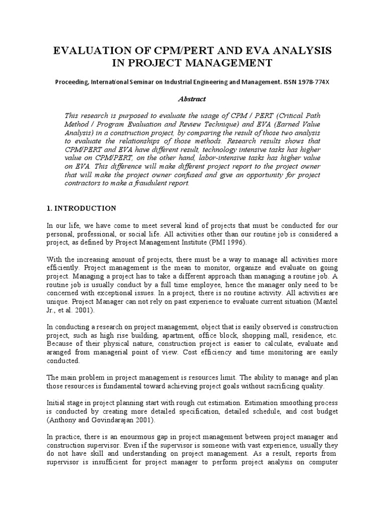 Evaluation of Cpm/pert and Eva Analysis On Project Management | PDF ...