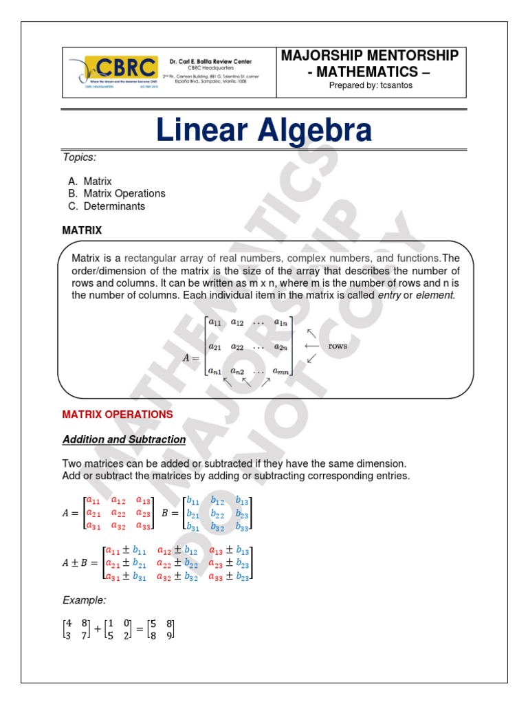 Linear Algebra Handout | PDF | Matrix (Mathematics) | Mathematical Physics
