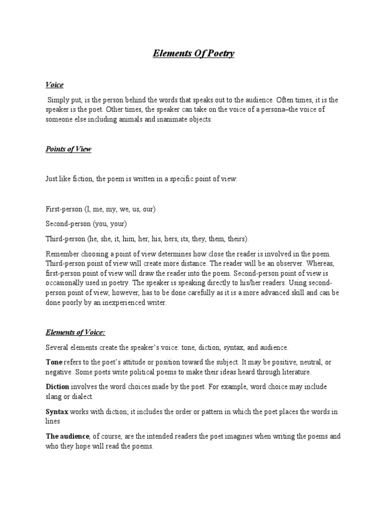 Elements Of Poetry Pdf Poetry Narration