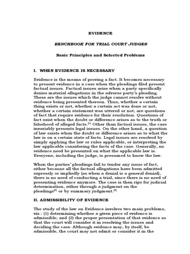 Evidence Admissibility for Judges Guide | PDF | Witness | Evidence (Law)