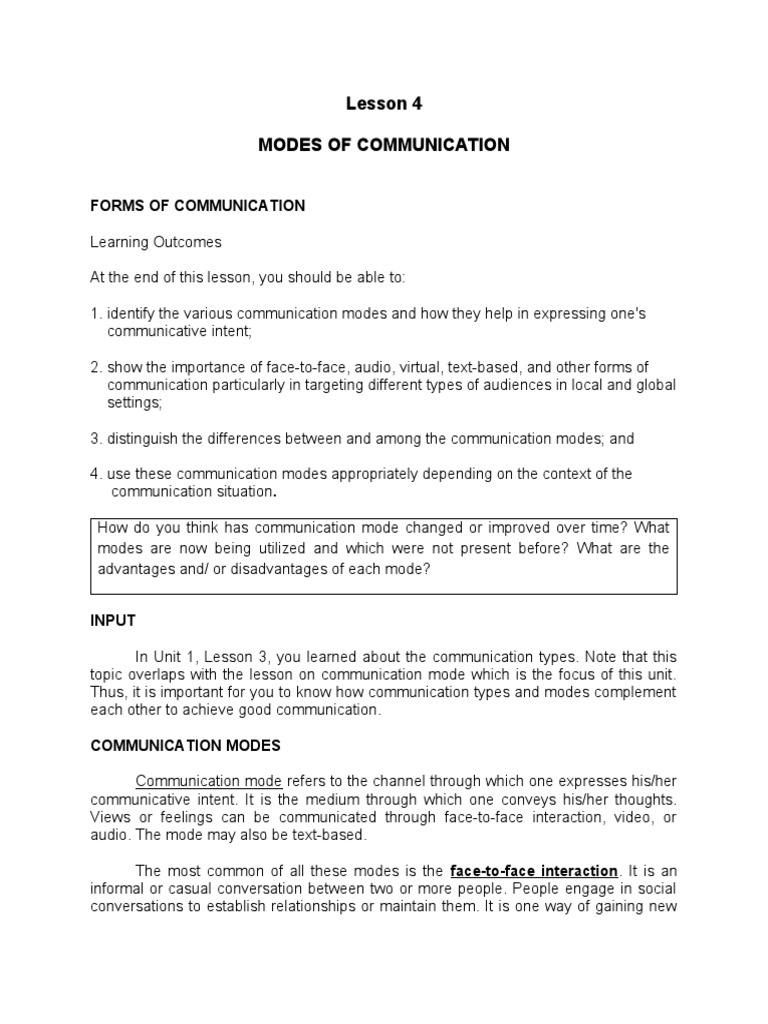 Lesson 4 Modes of Communication | PDF | Communication | Conversation