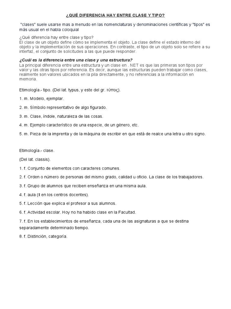 Qué Diferencia Hay Entre Clase y Tipo | PDF