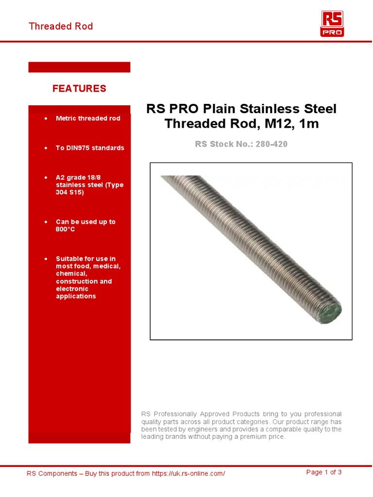 M12 Fully Threaded Stainless Steel Rod | PDF | Technology & Engineering