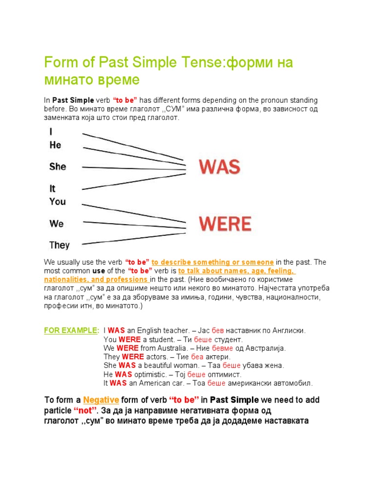 Form of past simple tense to be pdf