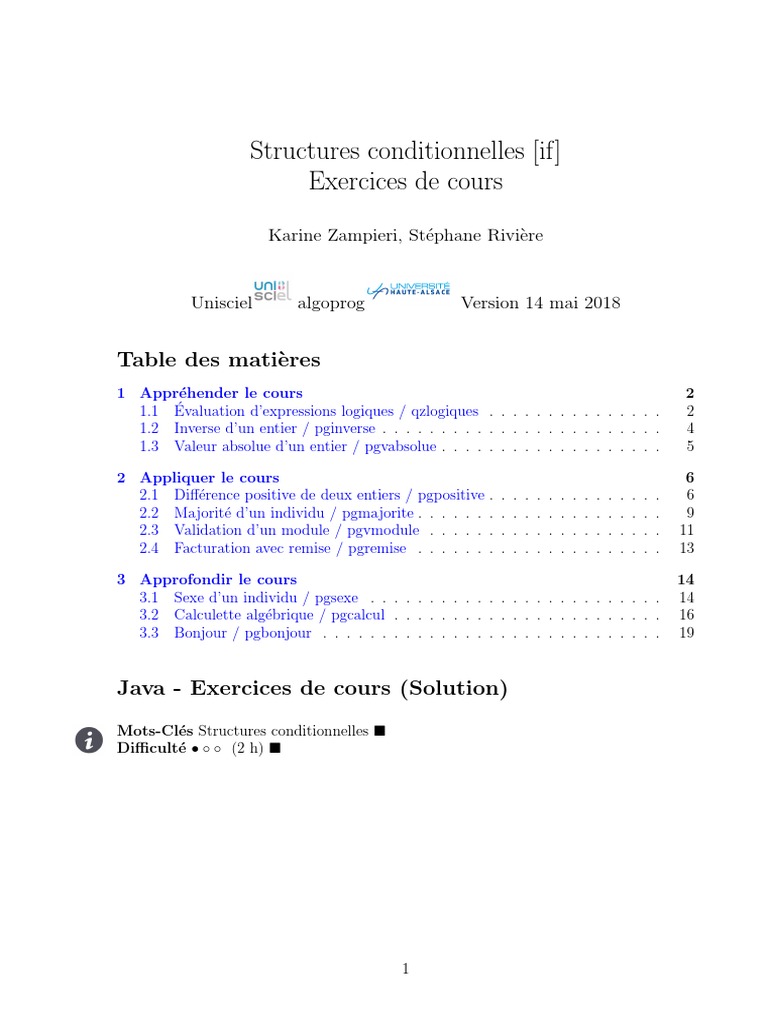 Exercices sur les structures if en Java | PDF | Java (Langage de ...