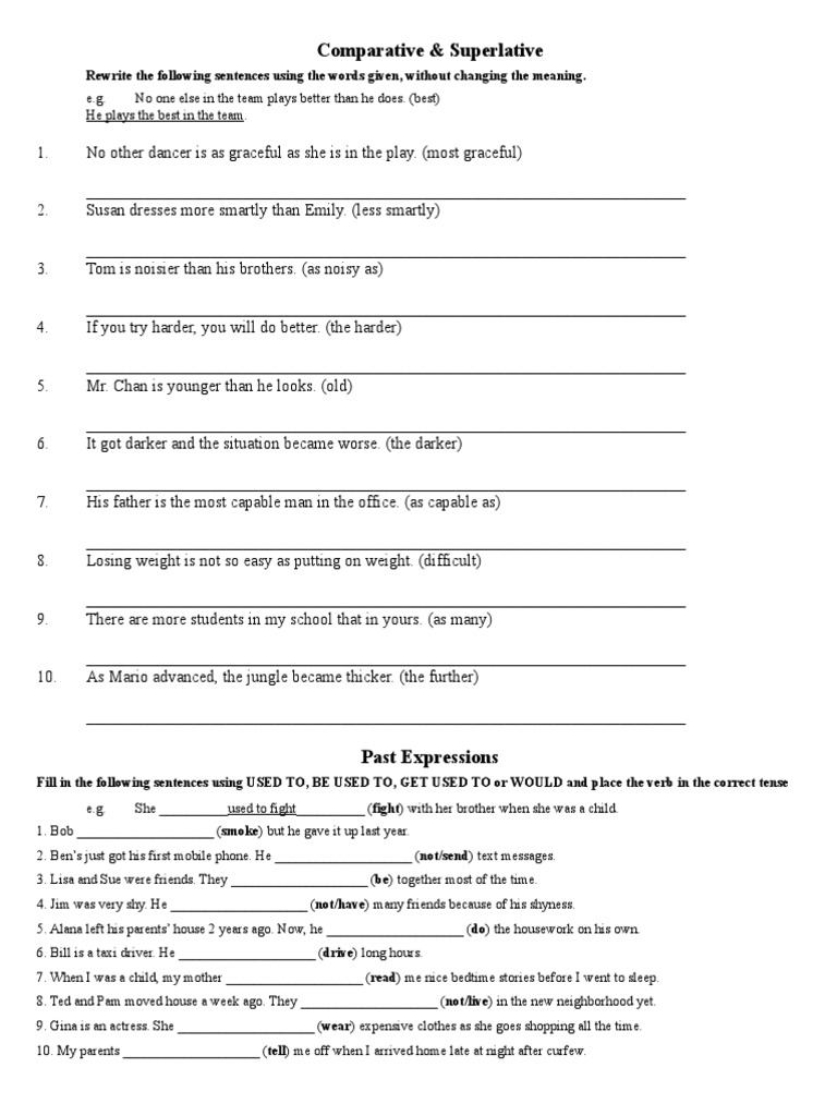 Comparative and Superlative Adjectives, Past Tenses, and Used To ...