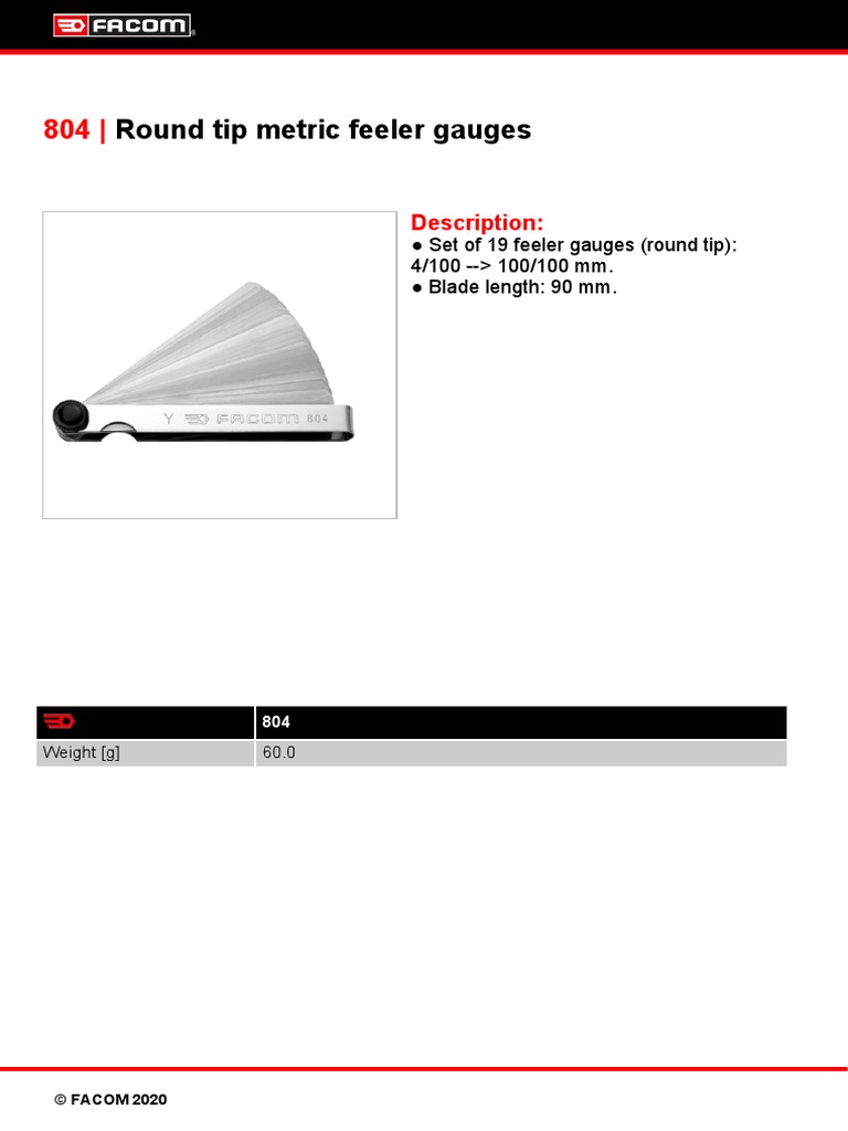 Round Tip Metric Feeler Gauges Description PDF