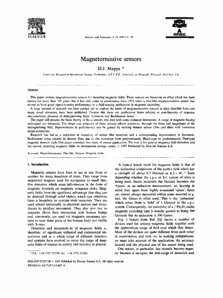 Magnetoresistive Sensors Overview | PDF | Magnetization | Magnetism