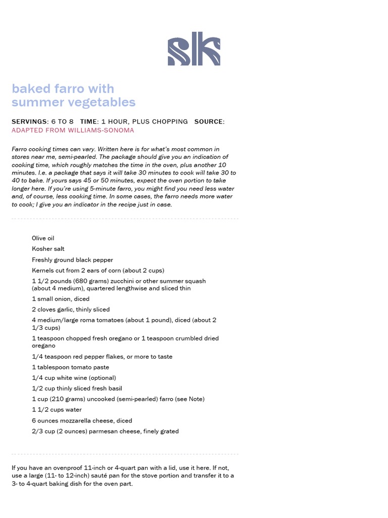 Baked Farro With Summer Vegetables Smitten Kitchen PDF