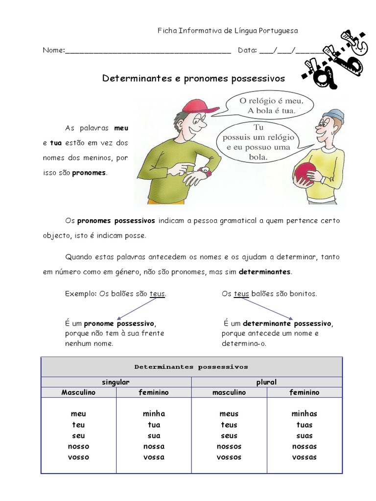 Determinantes e Pronomes Possessivos | PDF | Pronome | Morfologia ...