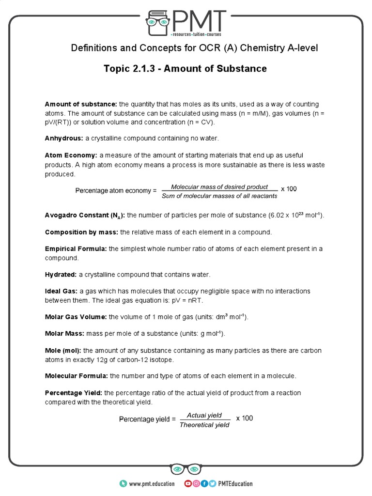 Definitions - Topic 2.1.3 Amount of Substance - OCR A Chemistry A Level ...