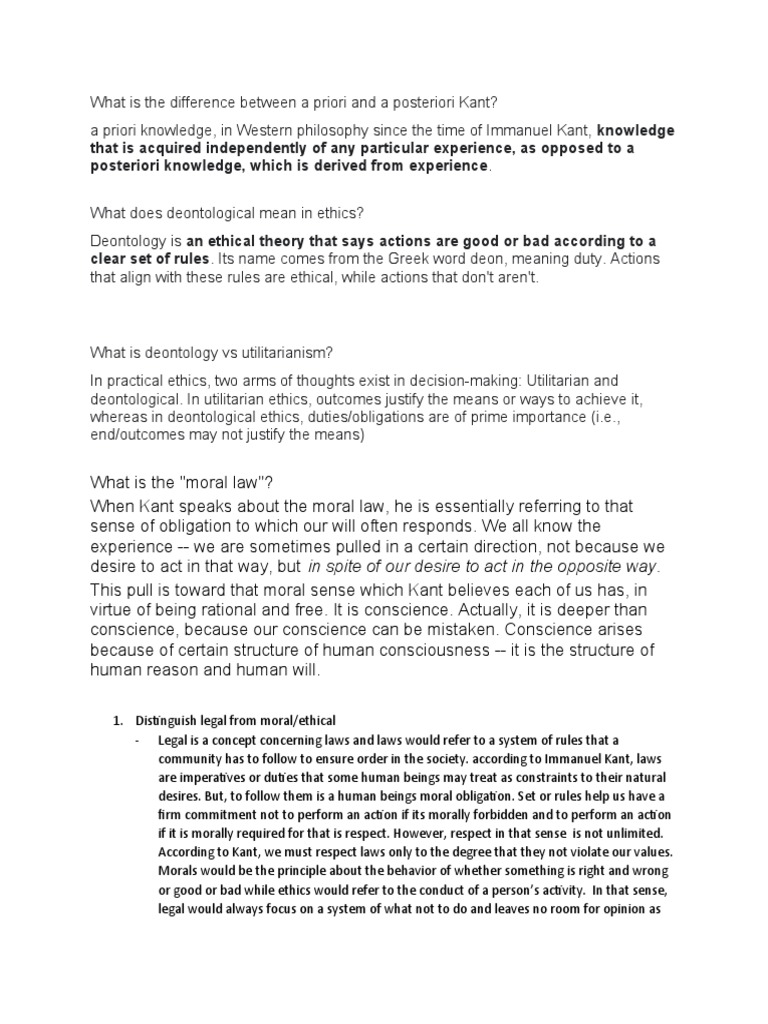 What Is The Difference Between A Priori and A Posteriori Kant PDF