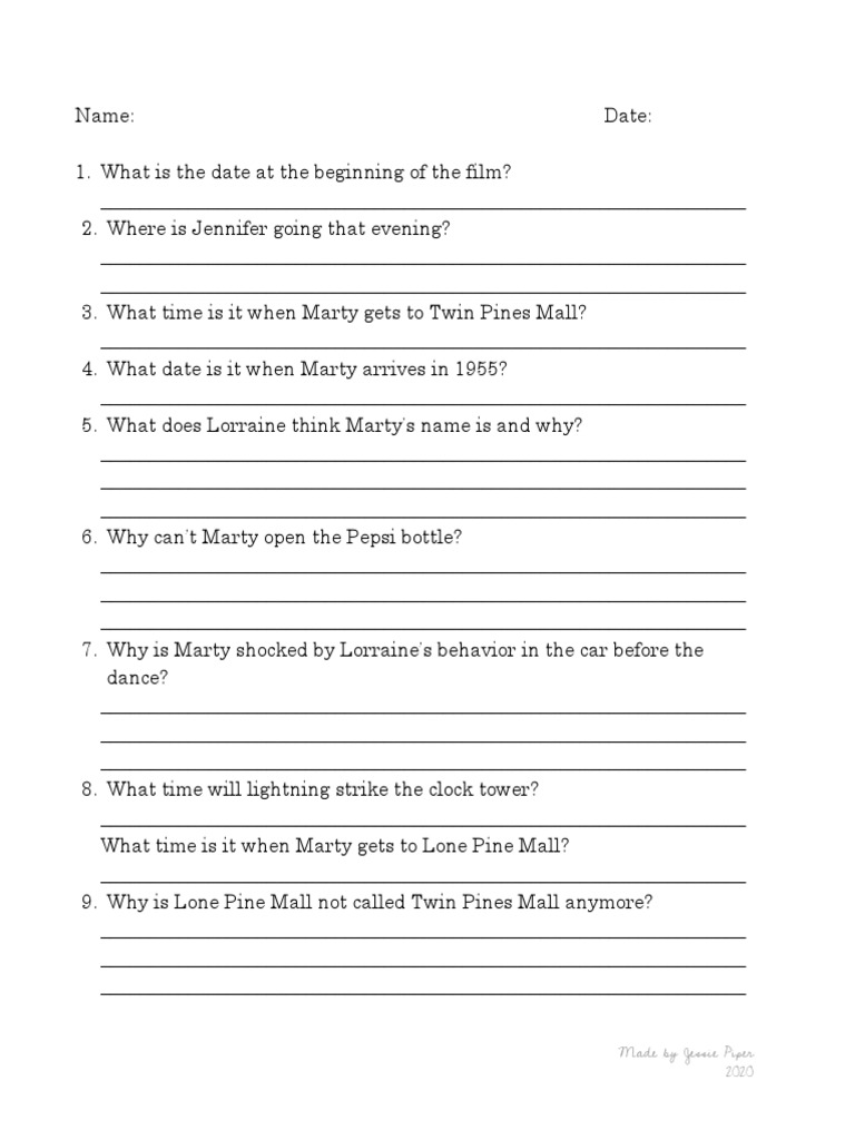 Back To The Future Questions For The Film PDF