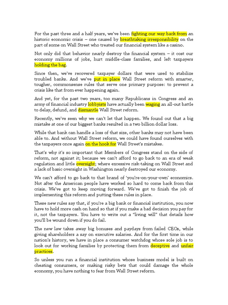 Defending Wall Street Reform and the Importance of Preventing Another