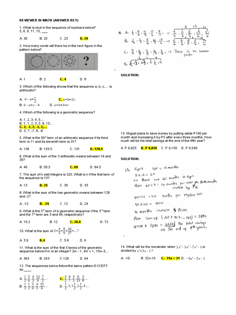 Math Reviewer with Answer Key | PDF