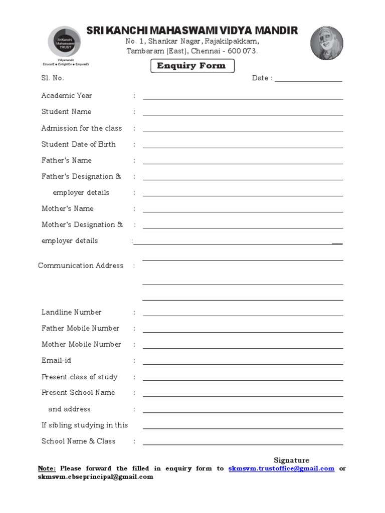 Enquiry Form Cbse School Pdf