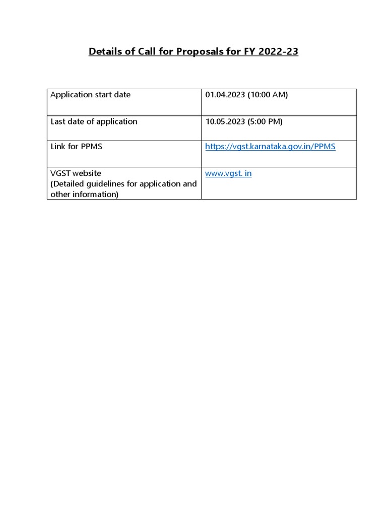 VGST Call for Proposals 2022-23 | PDF | Business