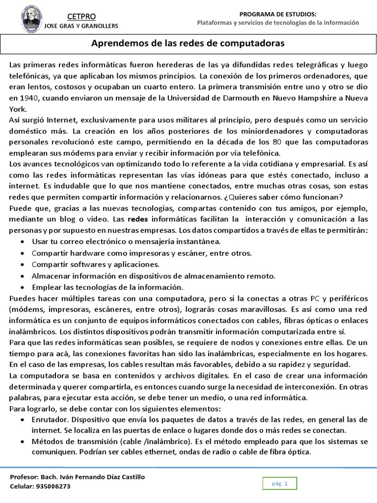 Redes Informáticas: Conexión y Funciones | PDF | Red de computadoras ...