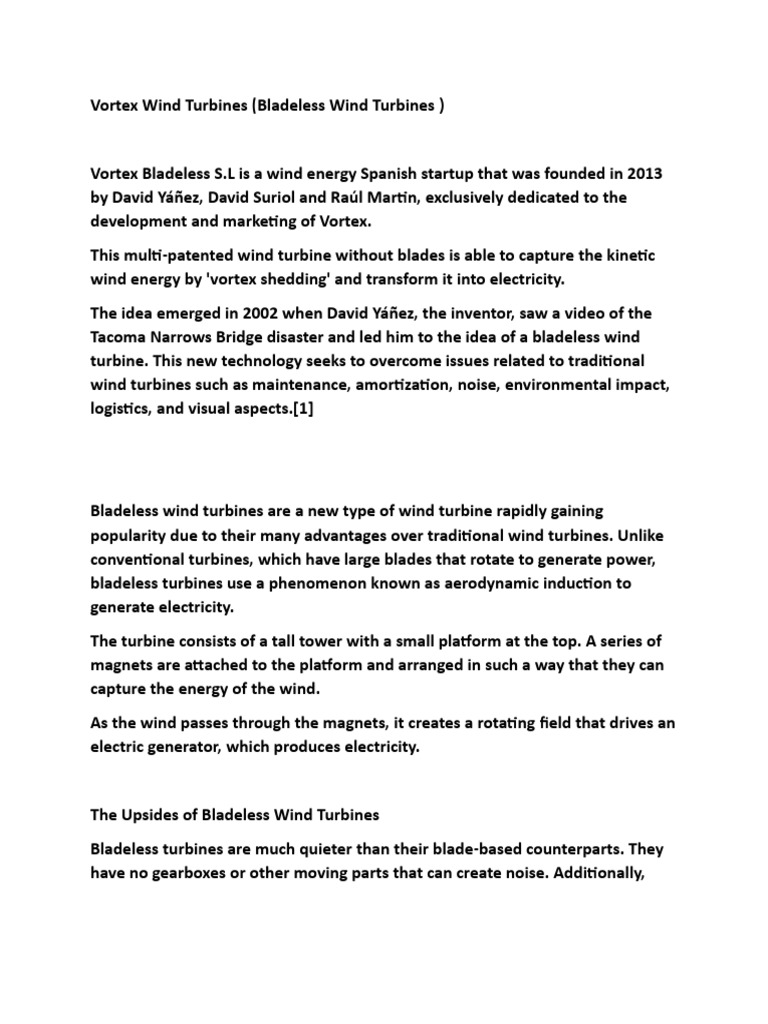 Vortex Bladeless Wind Turbines Explained | PDF