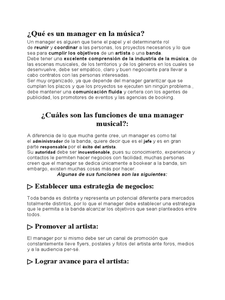 Funciones del Manager Musical | PDF | Negocios