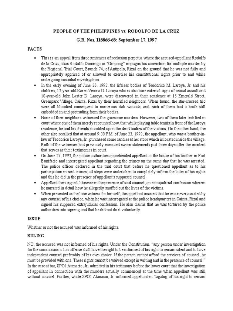 The people of the philippines vs rodolfo de la cruz a ruling on