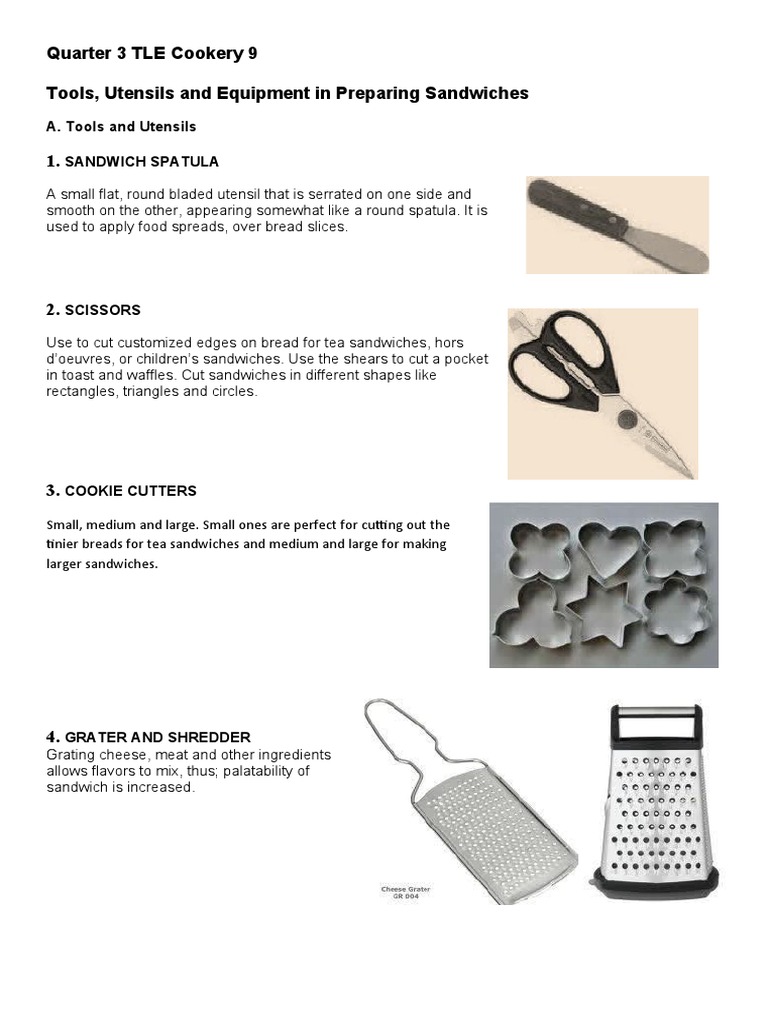 Q3 TLE 9 Tools Utensils and Equipment in Preparing Sandwiches PDF