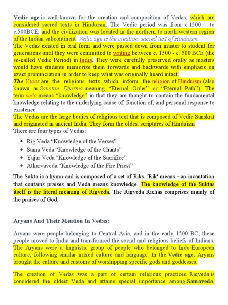 Vedic Age - Guide | PDF | Vedas | Indian Religious Texts