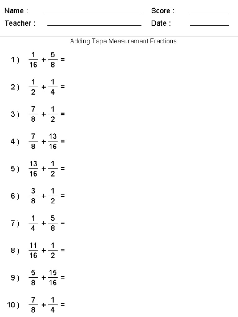 Fractions Adding Tape Measure PDF
