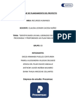 Informe de Planeamiento Del Proyecto Area: Recursos Humanos Docente: Claudia Leonor Caceda Nuñez Tema: "Identificamos Un Mal Liderazgo en La Empresa