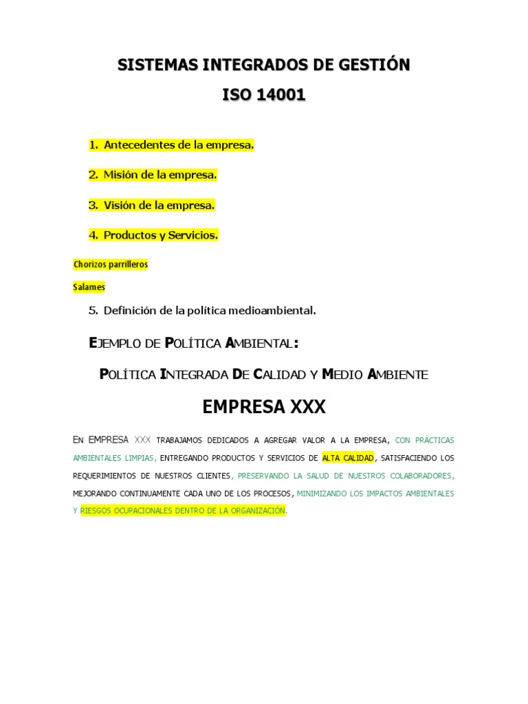 Sistemas Integrados de Gestion Iso 14001 - 2021 | PDF | Calidad ...