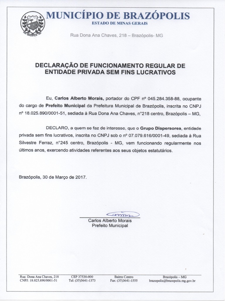 Declaracao de Funcionamento | PDF