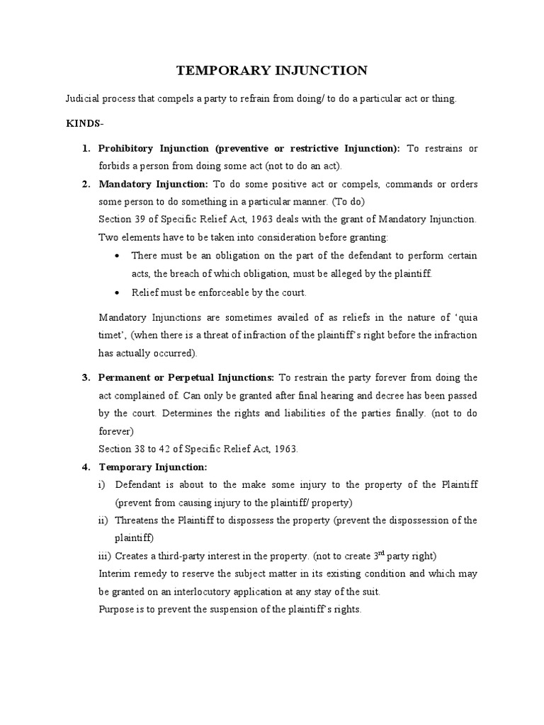 Temporary Injunction PDF Injunction Equity (Law)