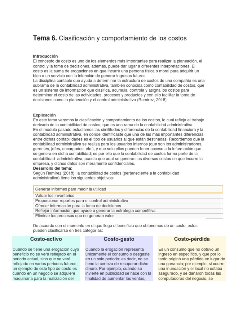Clasificación y Comportamiento de Costos | PDF | Costo | Contabilidad