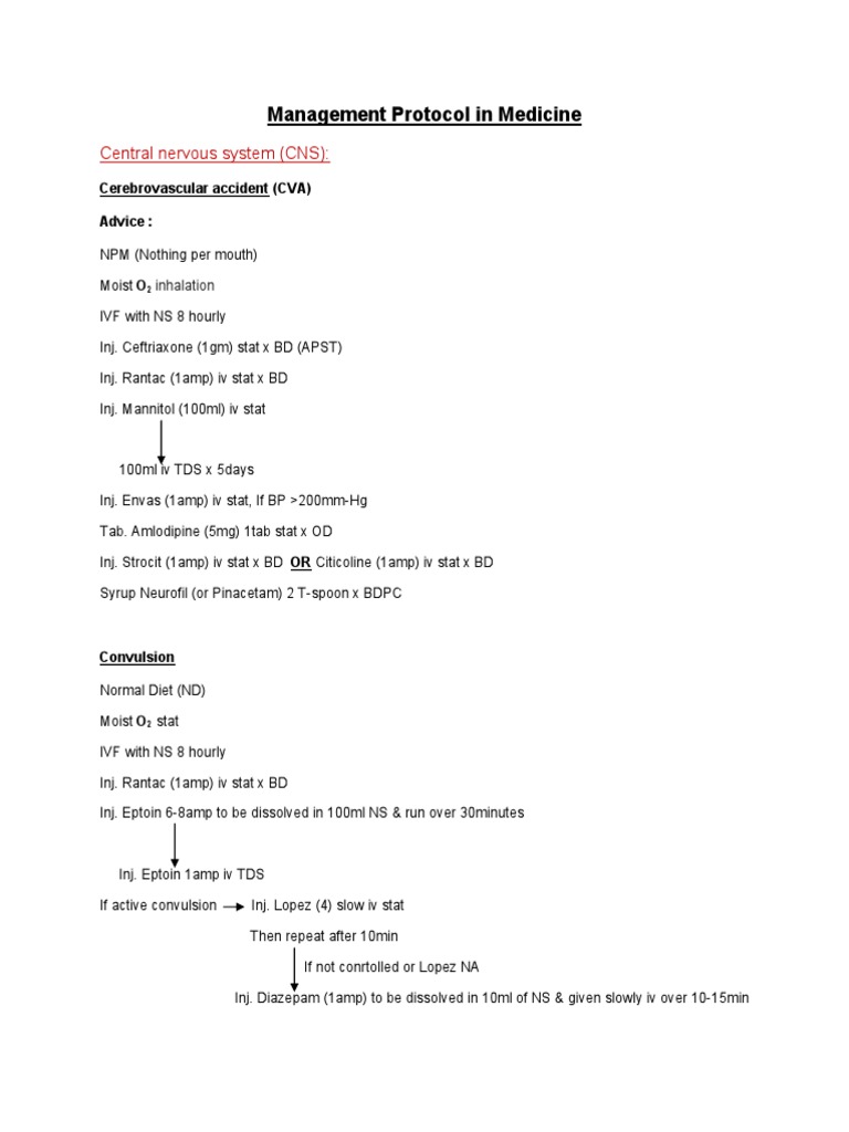 Management protocol in medicine pdf