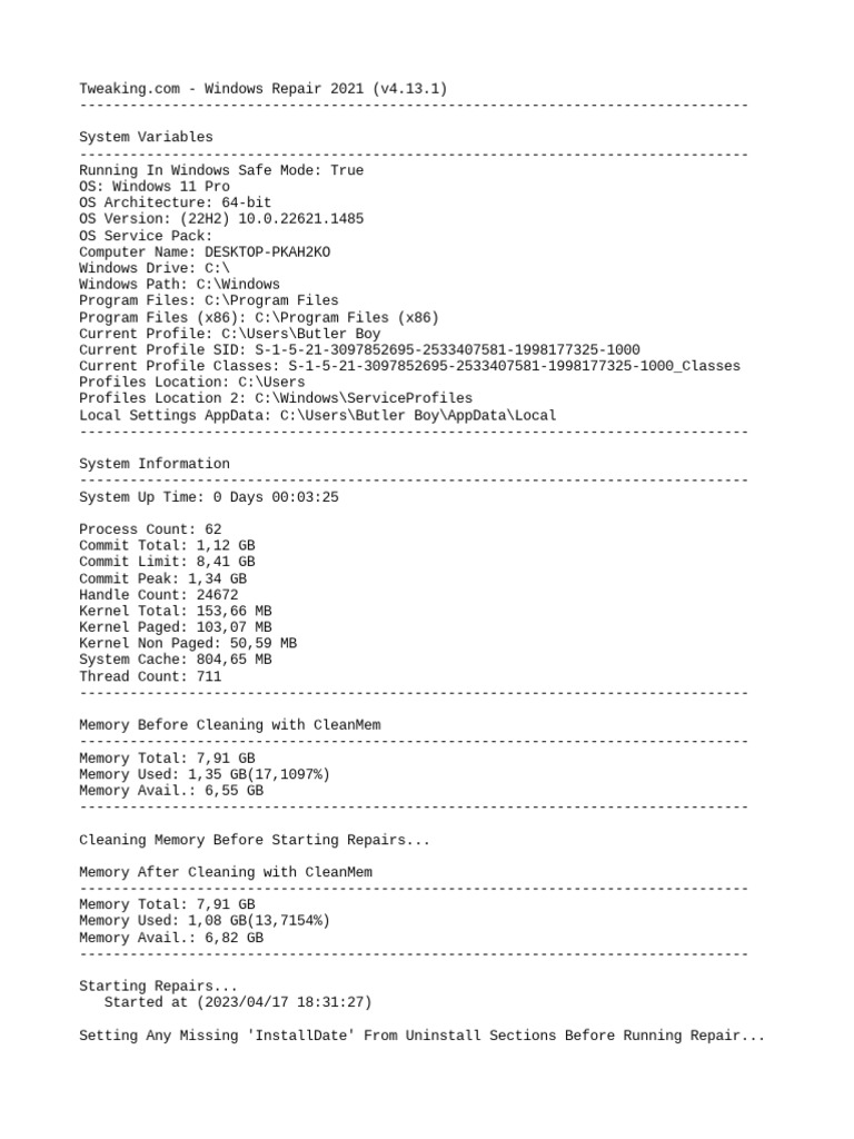 Windows Repair Log | PDF