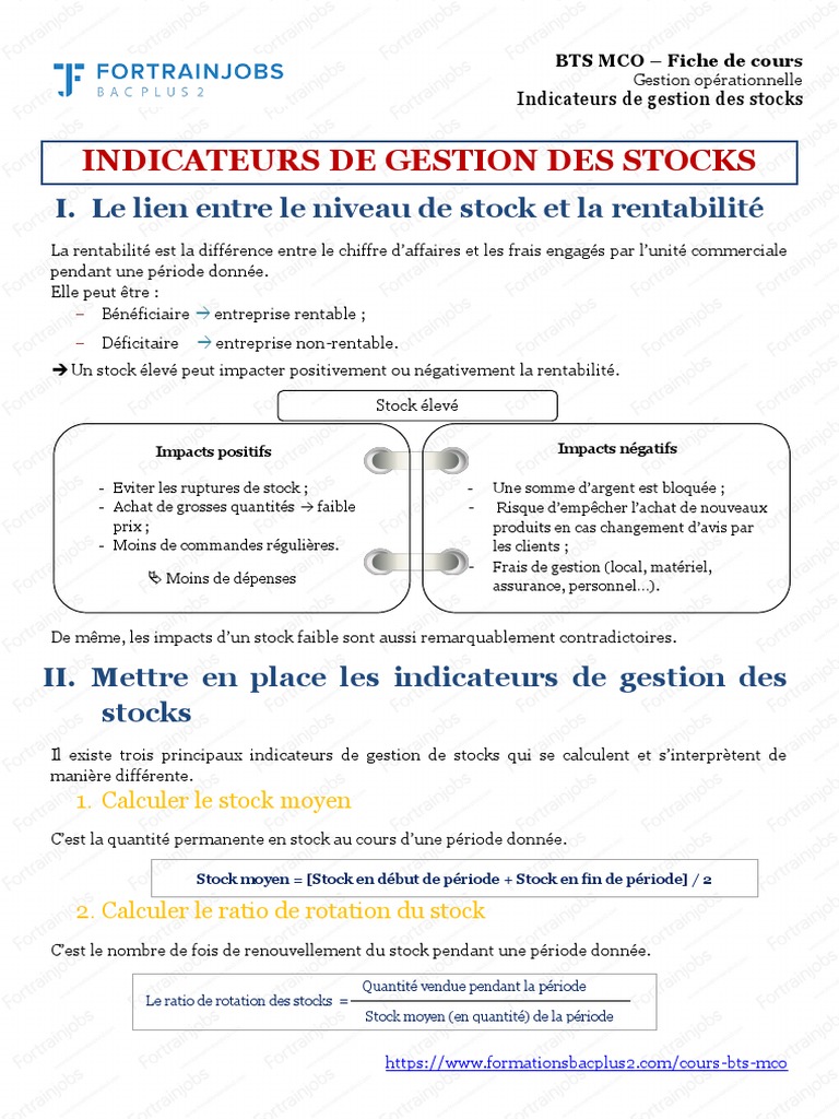 Bts mco gestion operationnelle indicateurs de gestion des stocks pdf