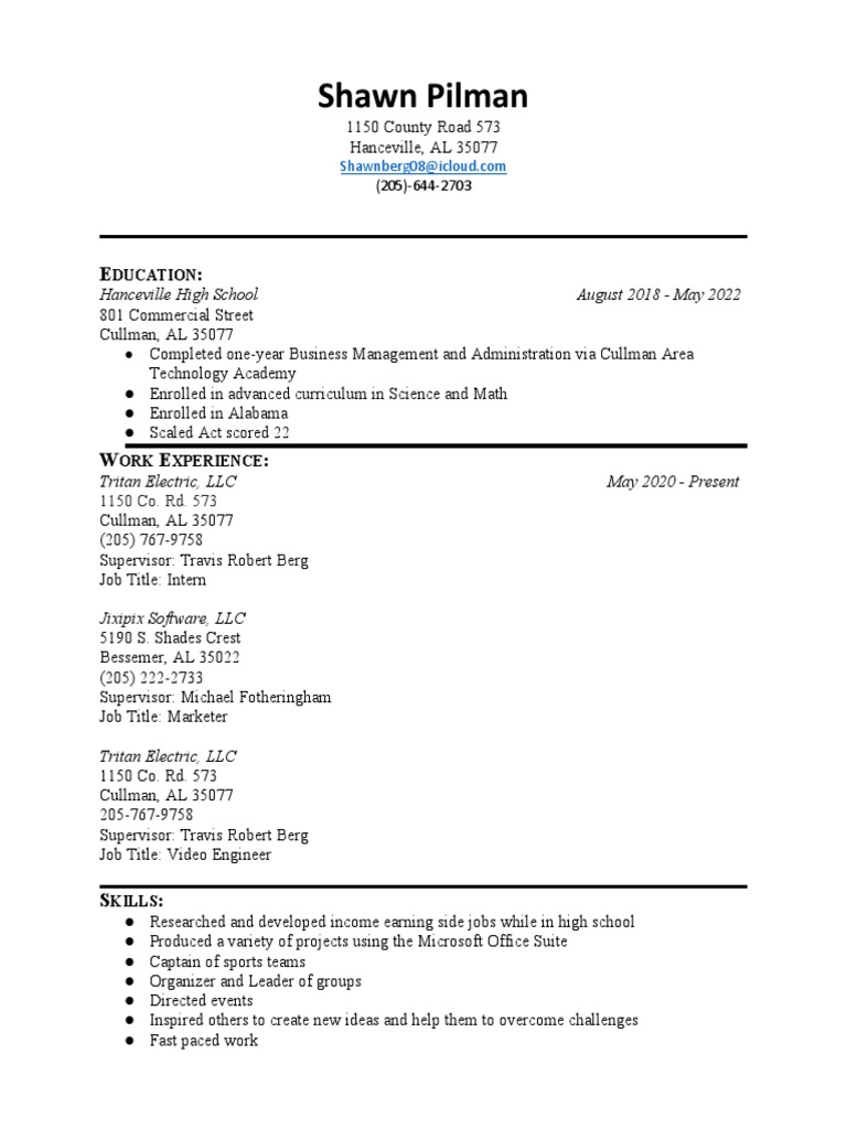 Shawn Pilman Resume Tempate 1 - 1685133536