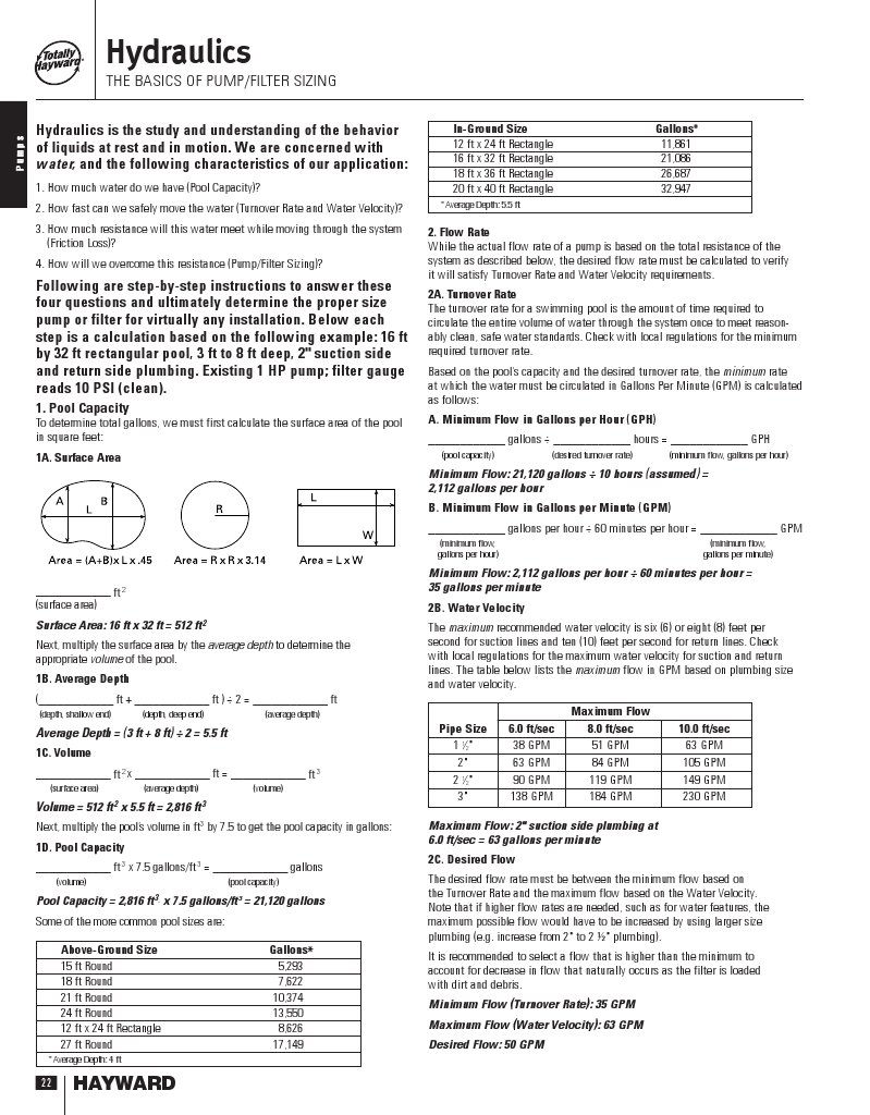 Pool Pump and Filter Sizing Guide | PDF | Home & Garden | Technology ...
