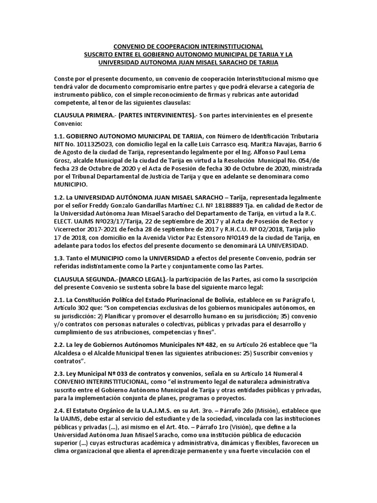CONVENIO DE COOPERACION INTERINSTITUCIONAL | PDF