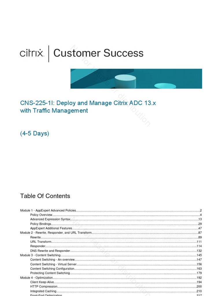 Not for resale or distribution cns 225 1i deploy and manage citrix