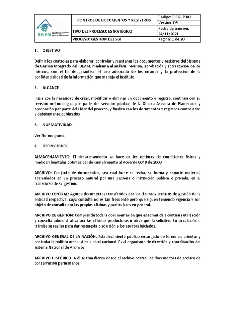 Procedimiento Control Documentos y Registros | PDF | Planificación ...