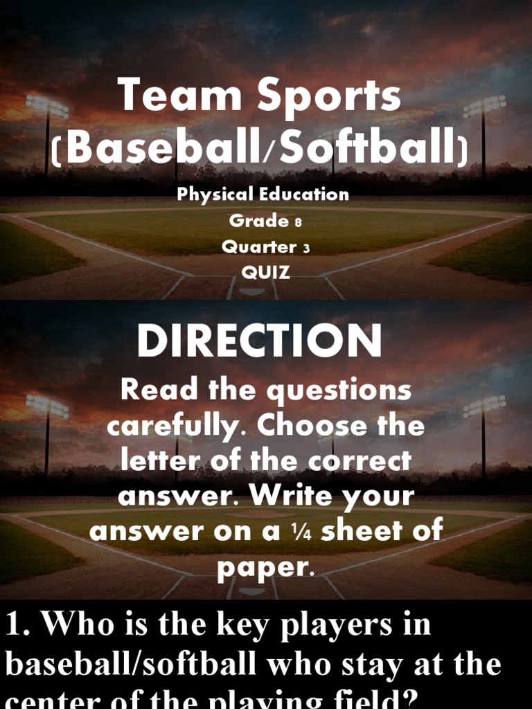 Team Sports Baseball and Softball QUiz PDF