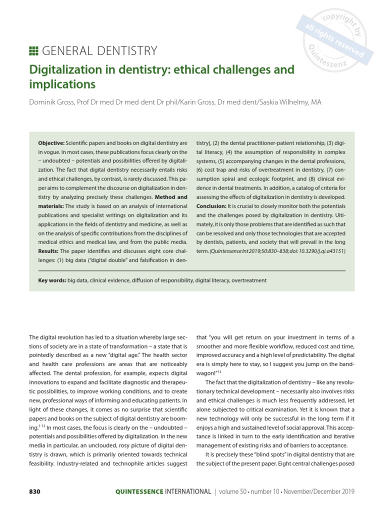 Ethical Challenges in Digital Dentistry | PDF | Dentistry | Randomized ...